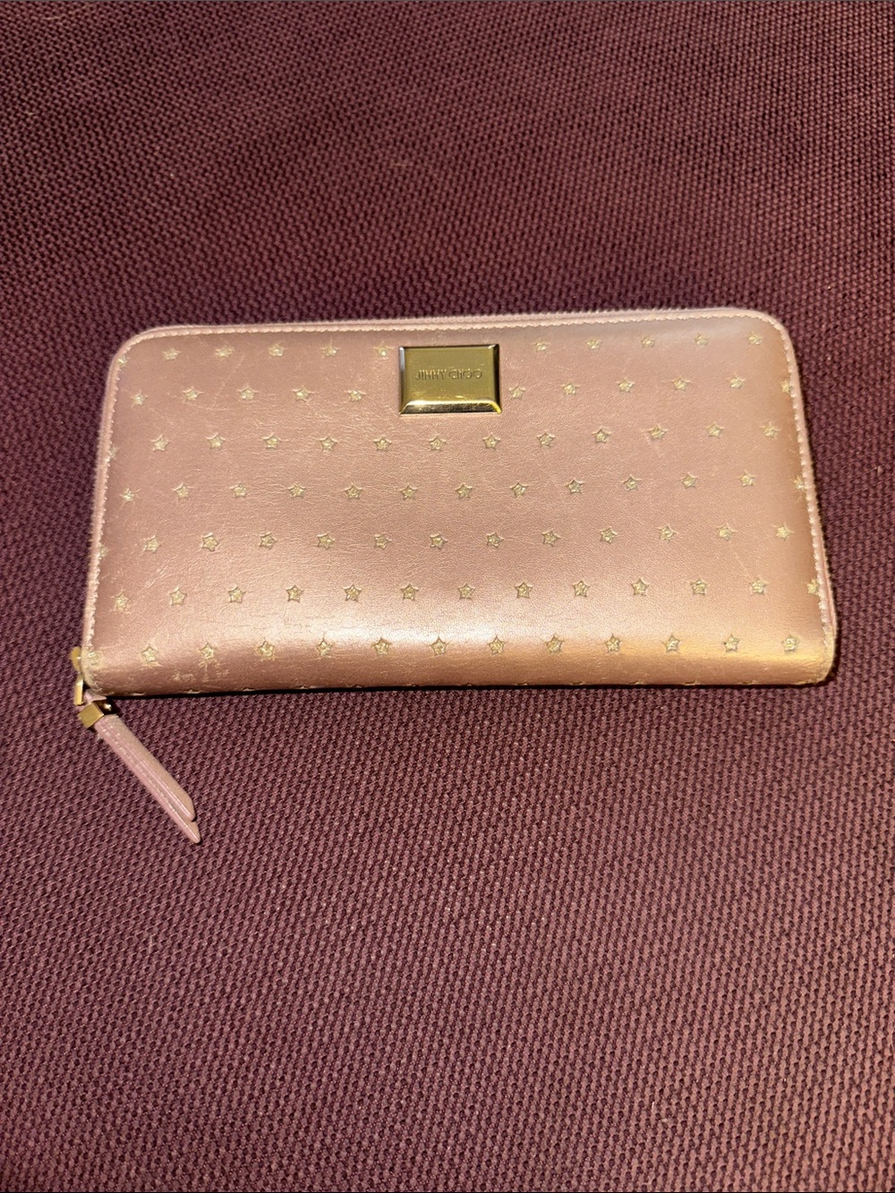 Jimmy Choo Gold Leather Star Perforated Long Zip Wallet